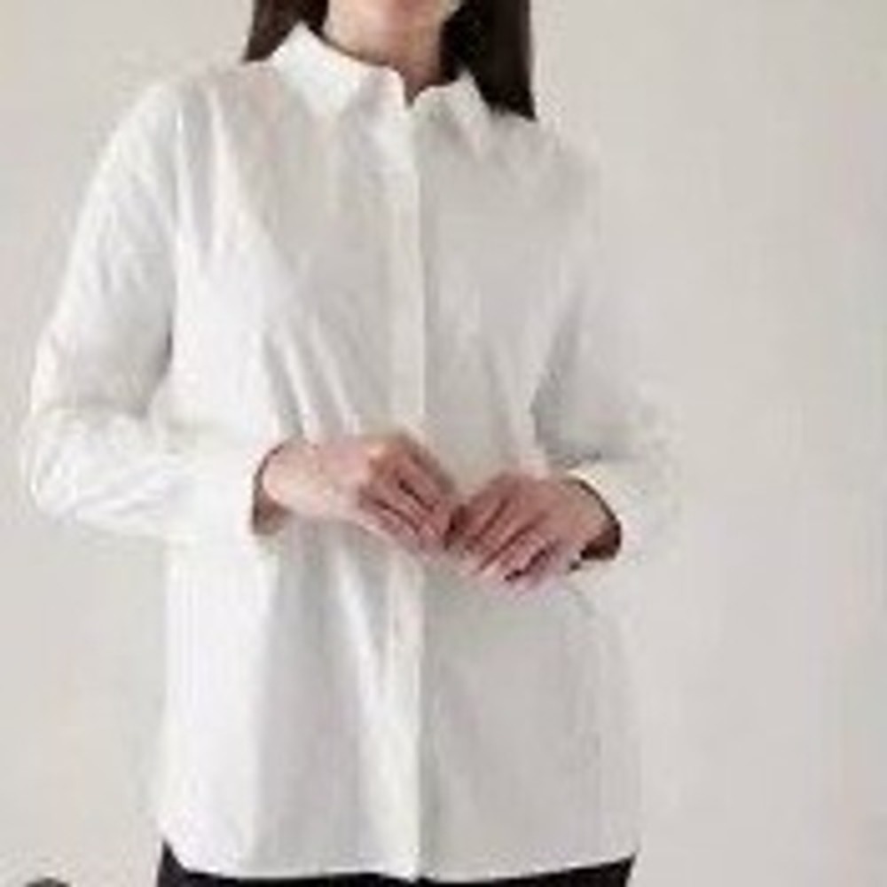Athleta Button Down‎ Shirt Womens 2X White Long Sleeve Relaxed Career Minimalist